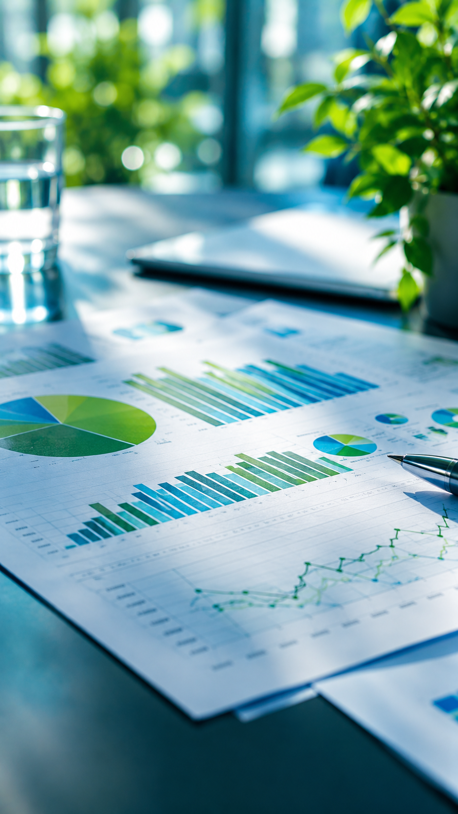 Business reports and sustainability charts